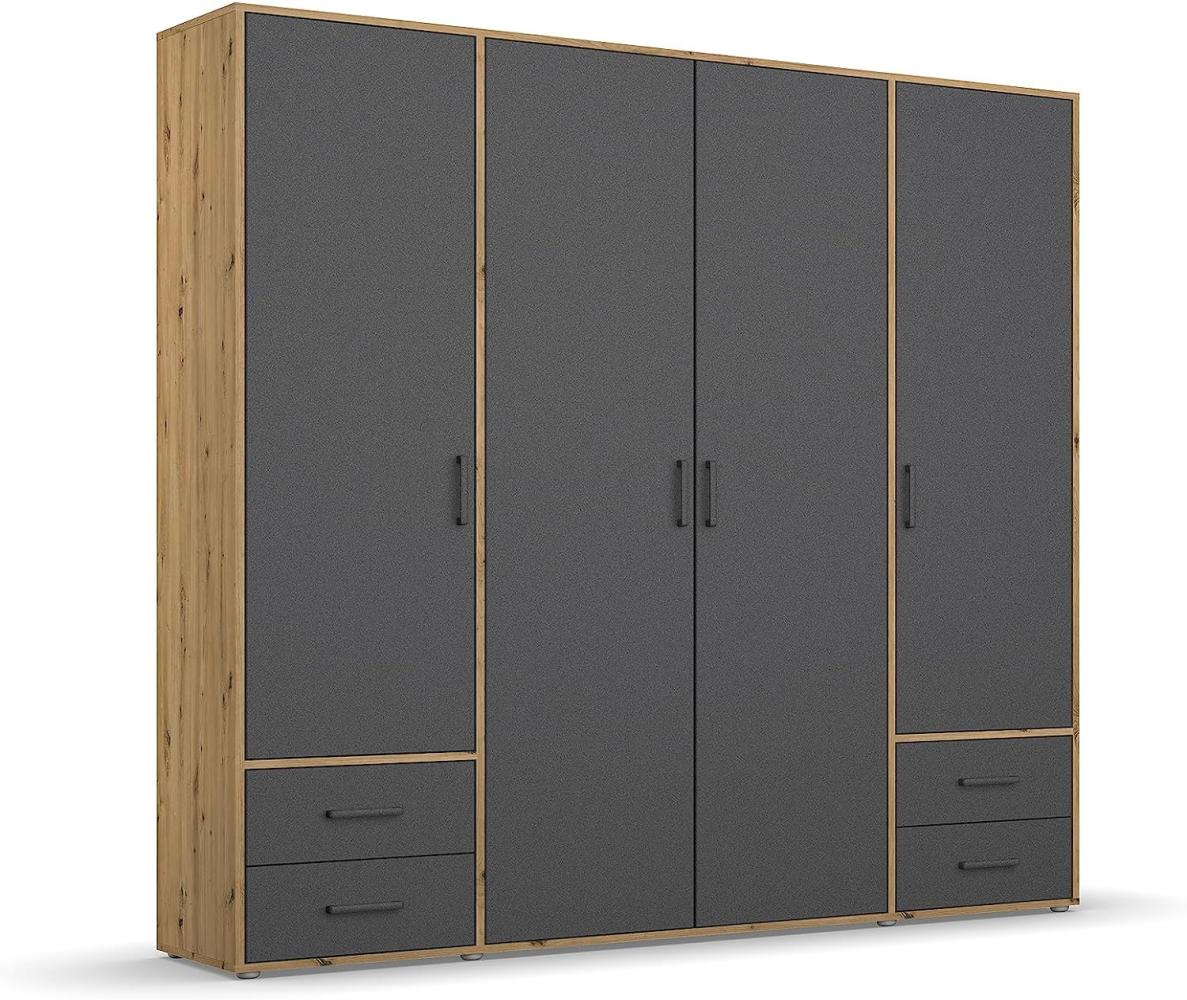 rauch Kleiderschrank; Drehtürenschrank VOYAGER, 4-türig, 4 Schubkästen, Graumetallic/Eiche Artisan, 187x194x53xcm Bild 1