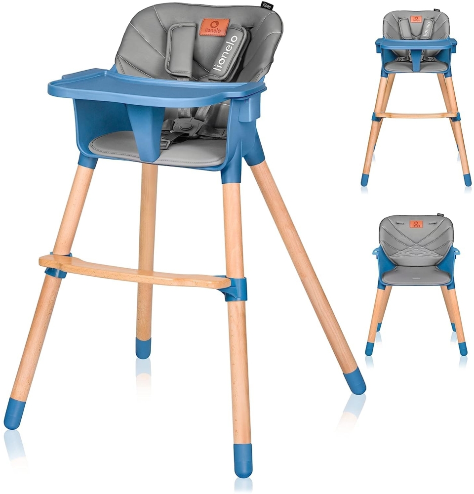 LIONELO Koen Kinder Hochstuhl 2in1 verstellbarer Stuhl, abnehmbares Tablett, rutschfest, 6 bis 36 Monate, 5-Punkt-Sicherheitsgurt, KinderHochstuhl, Babyhochsitz, Belastbarkeit bis 15 kg / 30 kg (Blau) Bild 1