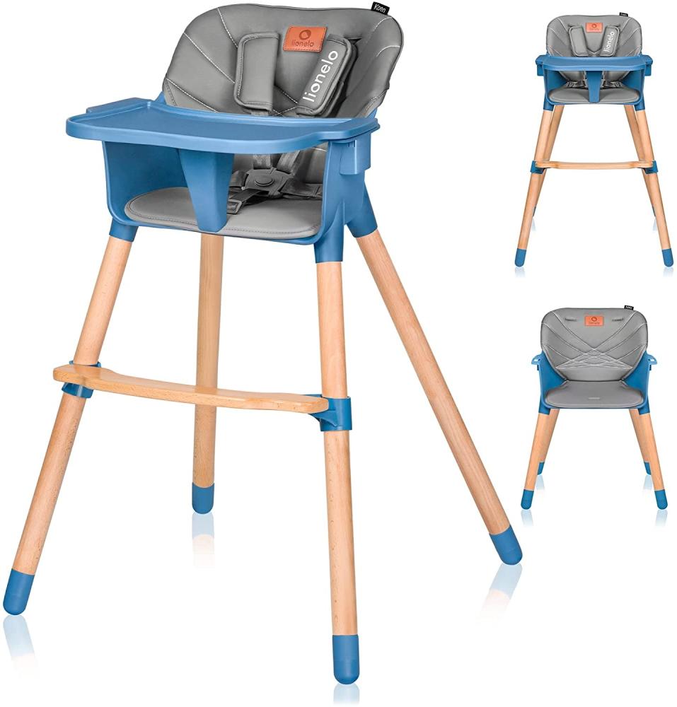 LIONELO Koen Kinder Hochstuhl 2in1 verstellbarer Stuhl, abnehmbares Tablett, rutschfest, 6 bis 36 Monate, 5-Punkt-Sicherheitsgurt, KinderHochstuhl, Babyhochsitz, Belastbarkeit bis 15 kg / 30 kg (Blau) Bild 1