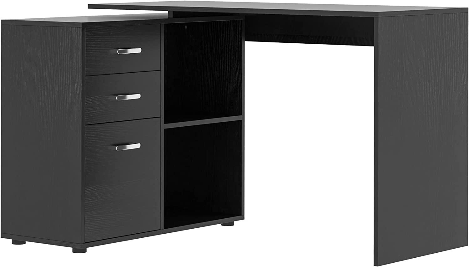 HOMCOM Eckschreibtisch Computertisch Bürotisch Winkelschreibtisch Regal L-Form 117 x 83,5 x 76 cm, I-Form 162 x 50 x 76 cm, Schwarz, MDF+Metall Bild 1