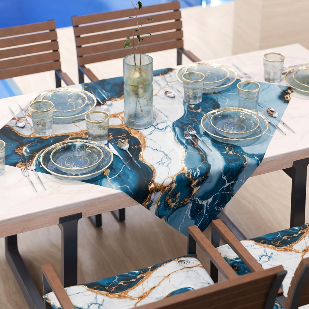 PETTI Artigiani Italiani - Moderne Tischdecke mit blauem Marmoreffekt, Mitteldecke für die Küche, 90x90 cm, 100% Made in Italy Bild 1