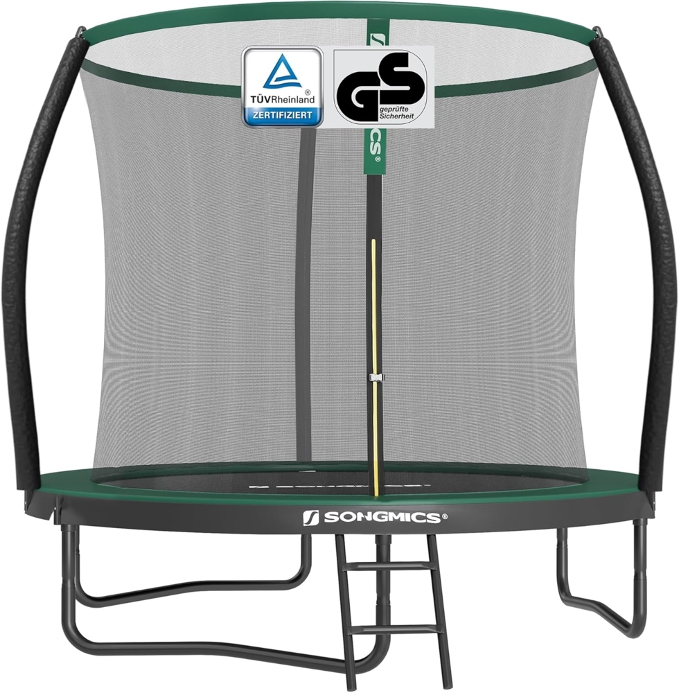 Songmics Trampolin mit Leiter, Sicherheitsnetz und gepolsterten Stangen, Stahl, Grün, Ø 244 cm Bild 1