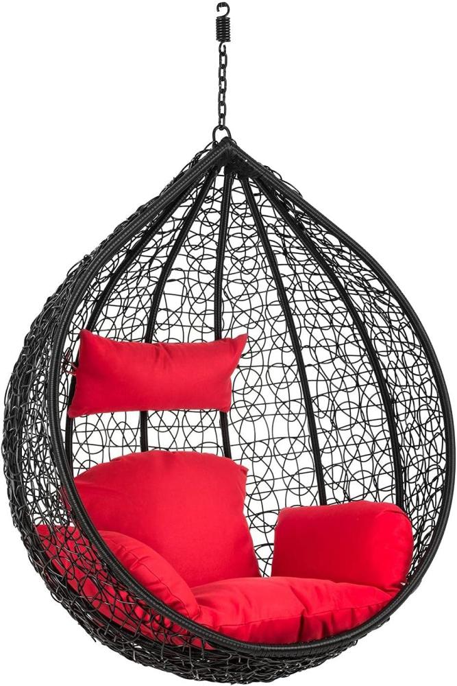 Hängesessel Hängekorb Poly Rattan mit Gestell 2-Sitzer Schaukel Korb Sitzkissen, Schwarz Bild 1