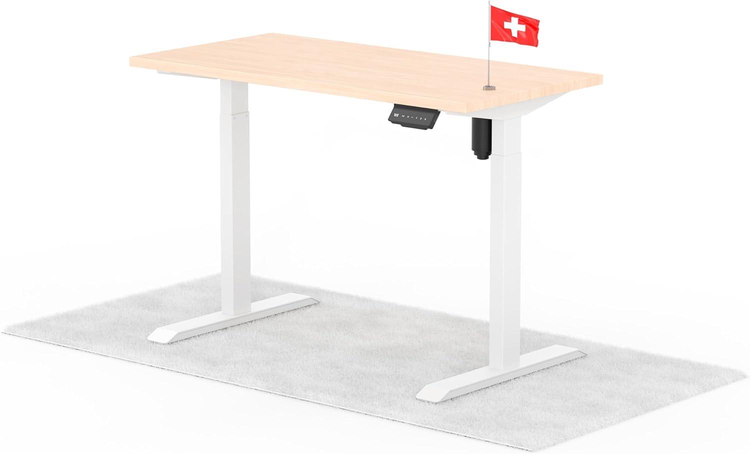 elektrisch höhenverstellbarer Schreibtisch ECO 120 x 60 cm - Gestell Weiss, Platte Eiche Bild 1