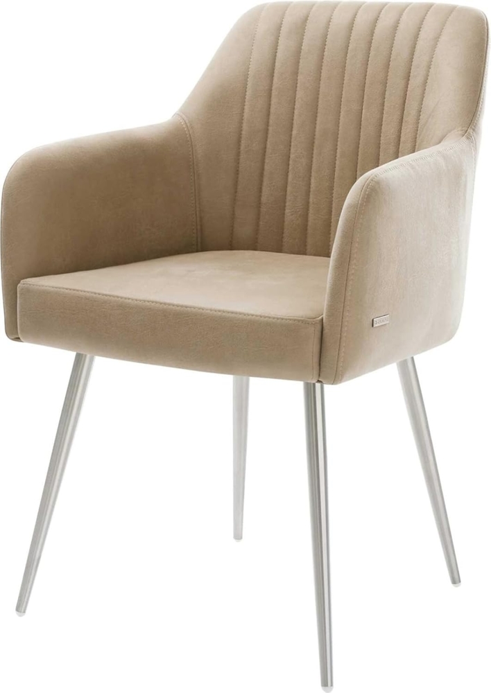 Esszimmerstuhl Greg-Flex Mikrofaser Beige Vintage 4-Fuß konisch Edelstahl Taschenfederkern Bild 1