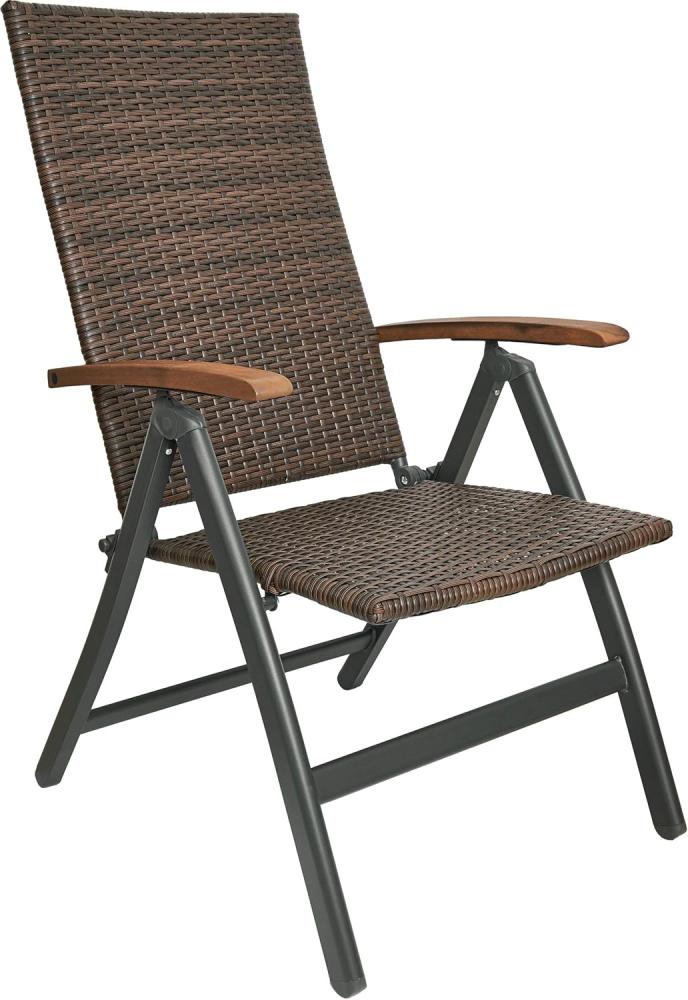 BRUBAKER Gartenstuhl Polyrattan Stuhl "Modena" (Set, 1 St), Hochlehner aus Metall und Poly Rattan klappbar - 7-Fach verstellbare Rückenlehne - wetterfester Faltstuhl - Klappstuhl - Braun Bild 1