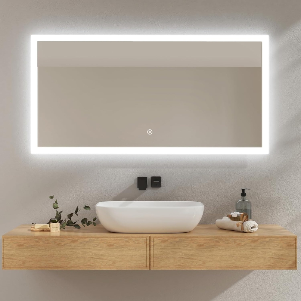 EMKE LED-Badezimmerspiegel, 120x60 cm, Badezimmerspiegel mit LED-Licht, kaltweiß, Wandspiegel mit Touch-Schalter, IP44, energiesparend, Badezimmerspiegel, LED-Spiegel Bild 1