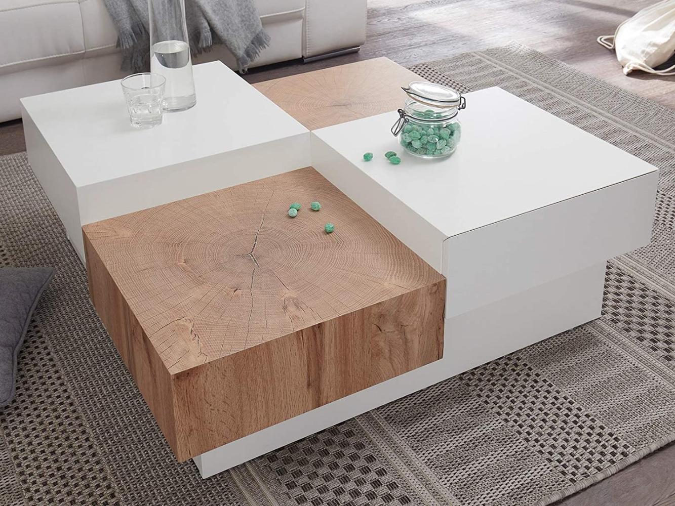 Robas Lund Couchtisch weiß Matt Wohnzimmertisch mit Hirnholzoptik BxHxT 90 x 32 x 90 cm Bild 1