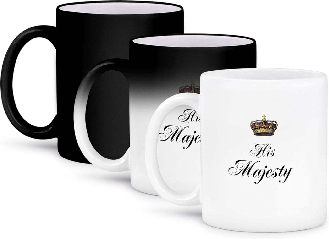 3dRose HIS Majesty-Part Frau Paare Geschenk Set Funny Royal King Humor-Magic verwandelt Becher, Keramik, Schwarz-Weiß, 10,16 x 7,62 x 9,52 cm Bild 1