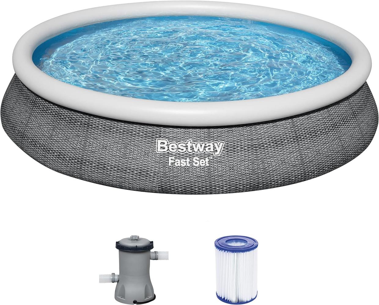 Fast Set™ Aufstellpool-Set mit Filterpumpe Ø 457 x 84 cm, Rattan-Optik (Schiefergrau), rund Bild 1