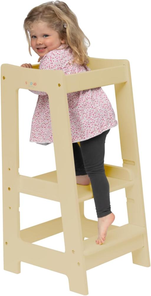 Stepup Baby Montessori Lernturm Küchenhelfer Ständer, verstellbare Kleinkinderstufen mit Sicherheitsschiene, Massivholz, Natur-Finish Bild 1