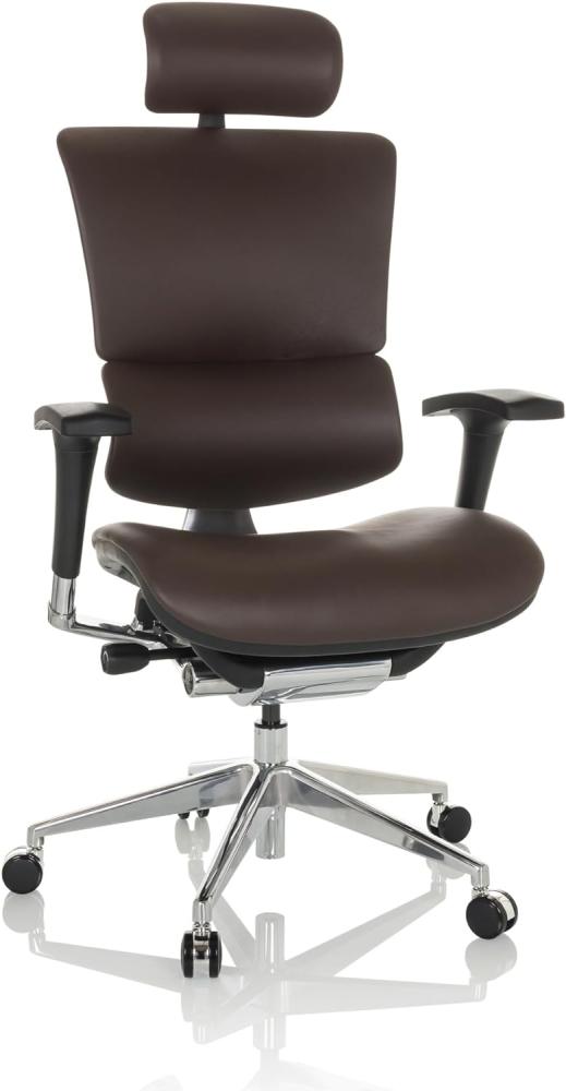 hjh OFFICE Profi Chefsessel Ergo-U2 L Leder Bürostuhl ergonomisch, Flexible Lendenwirbelstütze, Rückenlehne höhenverstellbar, Dunkelbraun 651104 Bild 1