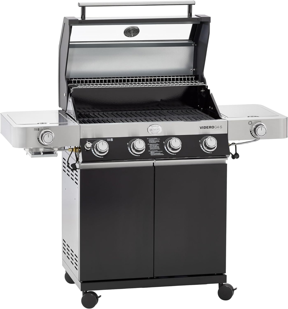 RÖSLE 'VIDERO G4-S' Gasgrill mit 4 Edelstahlbrennern, extra Primezone und Seitenbrenner, klappbare Seitentische, pulverbeschichteter Stahl schwarz, 138 x 57 x 117,5 cm Bild 1