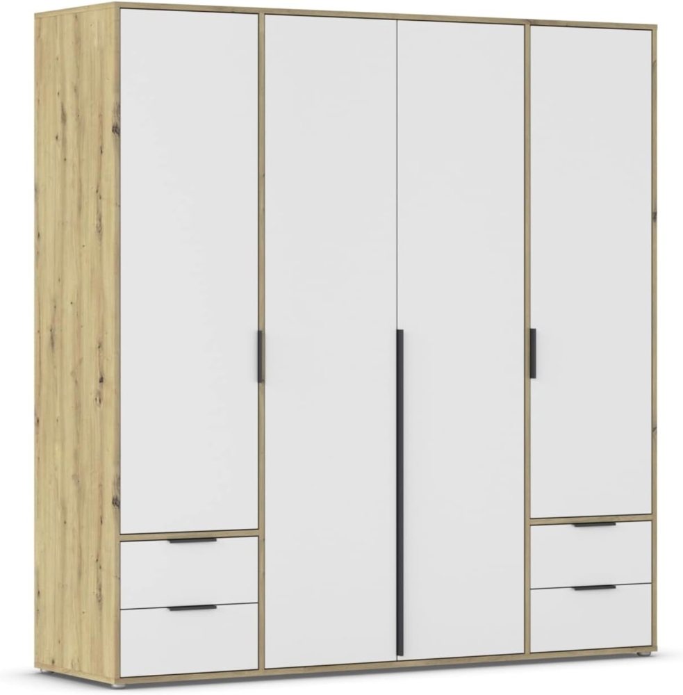Rauch Möbel Nagata, Drehtürenschrank, Kleiderschrank, Kleiderschränke, Garderobe, 4-türig, 4 Schubladen, Farbe Weiß/Eiche Artisan, Holz, 187 x 194 x 53 cm Bild 1