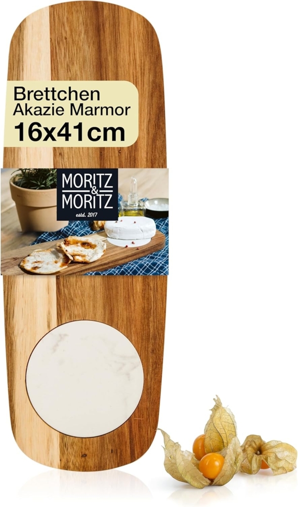 Moritz & Moritz Servierbrett Servierbrett Holz mit Marmor-Teller, Akazienholz/Marmor, (16x41 cm, 1-St), zum Anrichten und Servieren von Käse u.v.m. Bild 1