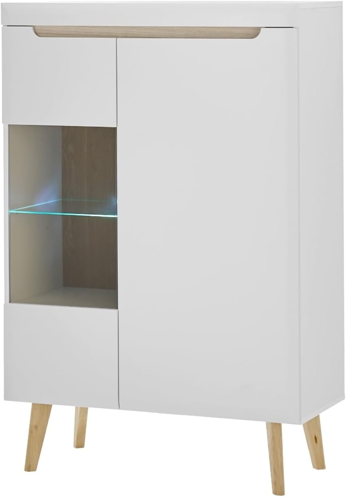Highboard Isgard in weiß und Eiche 90 x 134 cm Bild 1