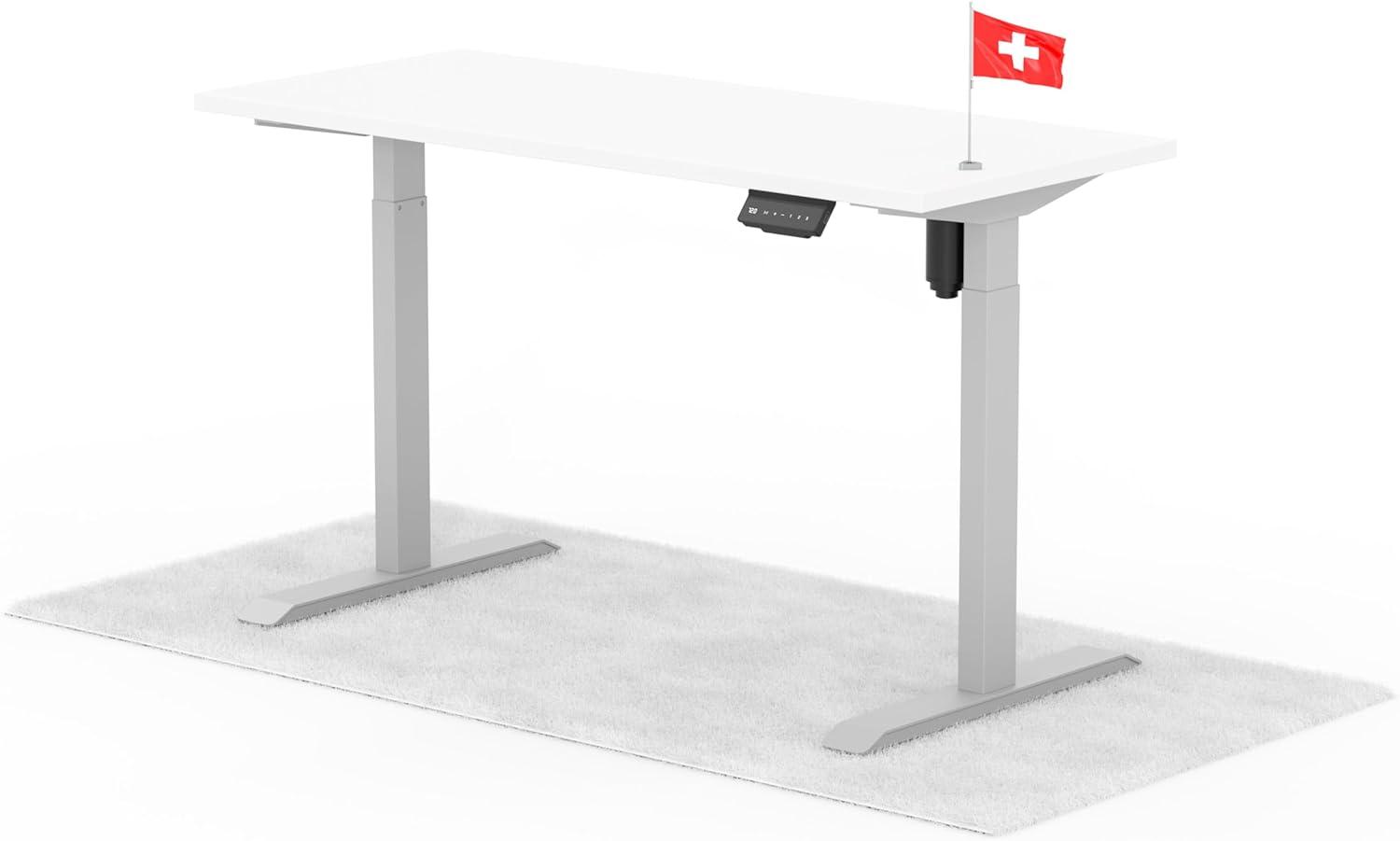 elektrisch höhenverstellbarer Schreibtisch ECO 140 x 60 cm - Gestell Grau, Platte Weiss Bild 1