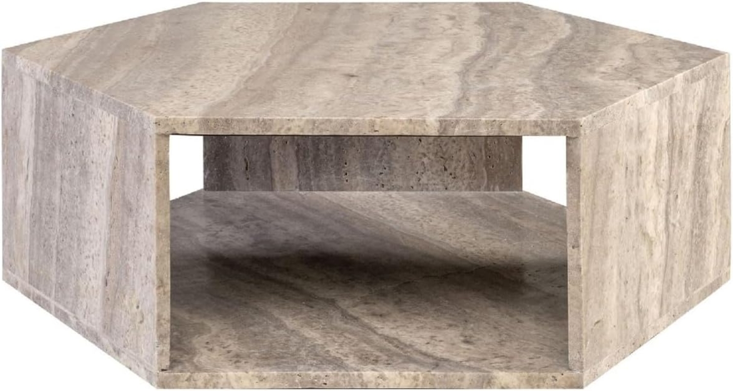 Casa Padrino Luxus Couchtisch Grau 91 x 79 x H. 30 cm - 6 Eckiger Travertin Naturstein Wohnzimmertisch - Wohnzimmer Möbel - Travertin Möbel - Luxus Möbel - Luxus Einrichtung Bild 1