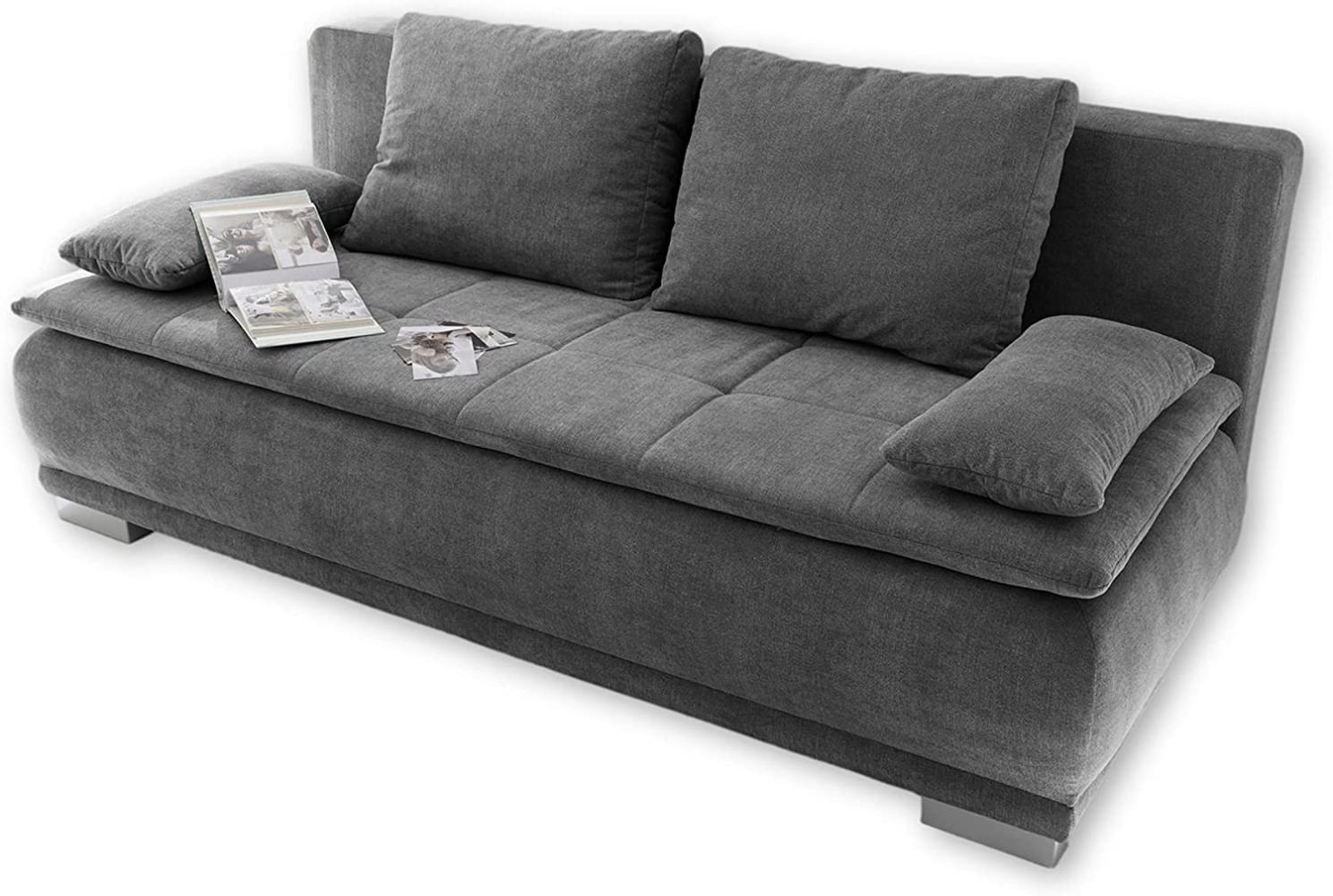 LUIGI Bequemes Schlafsofa mit Bettkasten, Stoffbezug Dunkelgrau - Klappbares Sofa mit Schlaffunktion und fest vernähtem Schaumtopper - 211 x 93 x 103 cm (B/H/T) Bild 1