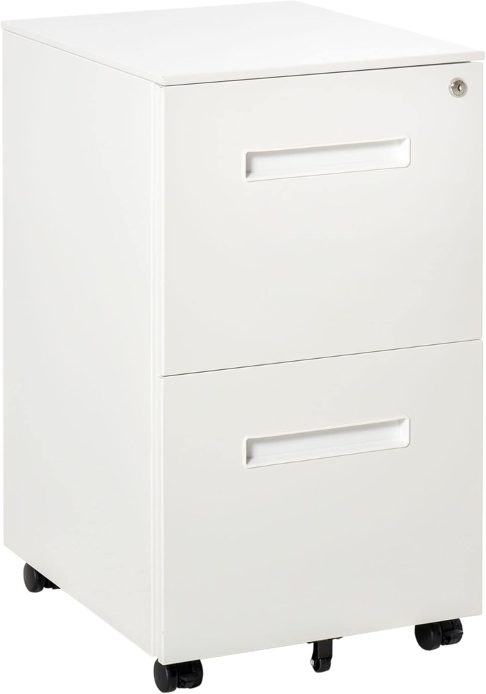 Vinsetto Rollcontainer Aktenschrank mit 2 Schubladen Abschließbarer Rollschrank, (Druckschrank, 1 St, Büroschrank), Stahl 39 x 48 x 67 cm Weiß Bild 1