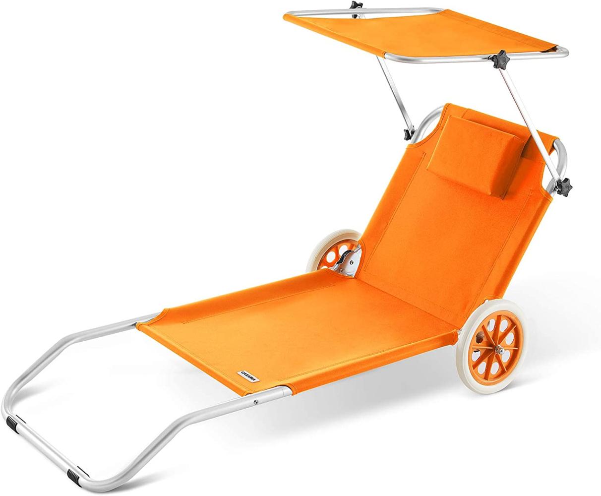 Casaria Alu Sonnenliege Kreta mit Dach klappbar 2 Räder Strandliege Gartenliege Strandrolli Liege orange Bild 1