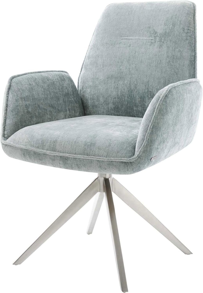 Drehstuhl Zoa-Flex Chenille Pastellblau Kreuzgestell breit Edelstahl 360° drehbar Wippfunktion Taschenfederkern Bild 1