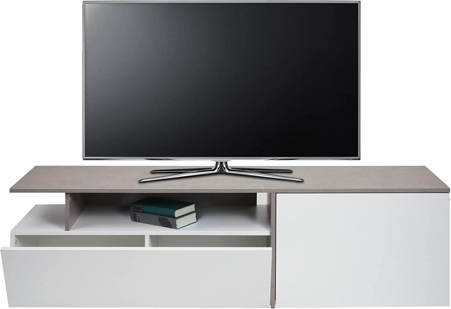 TV-Rack HWC-L34, Lowboard Fernsehtisch Sideboard TV-Schrank Kommode, Holz 45x161x40cm Staufach, Beton-Optik weiß Bild 1