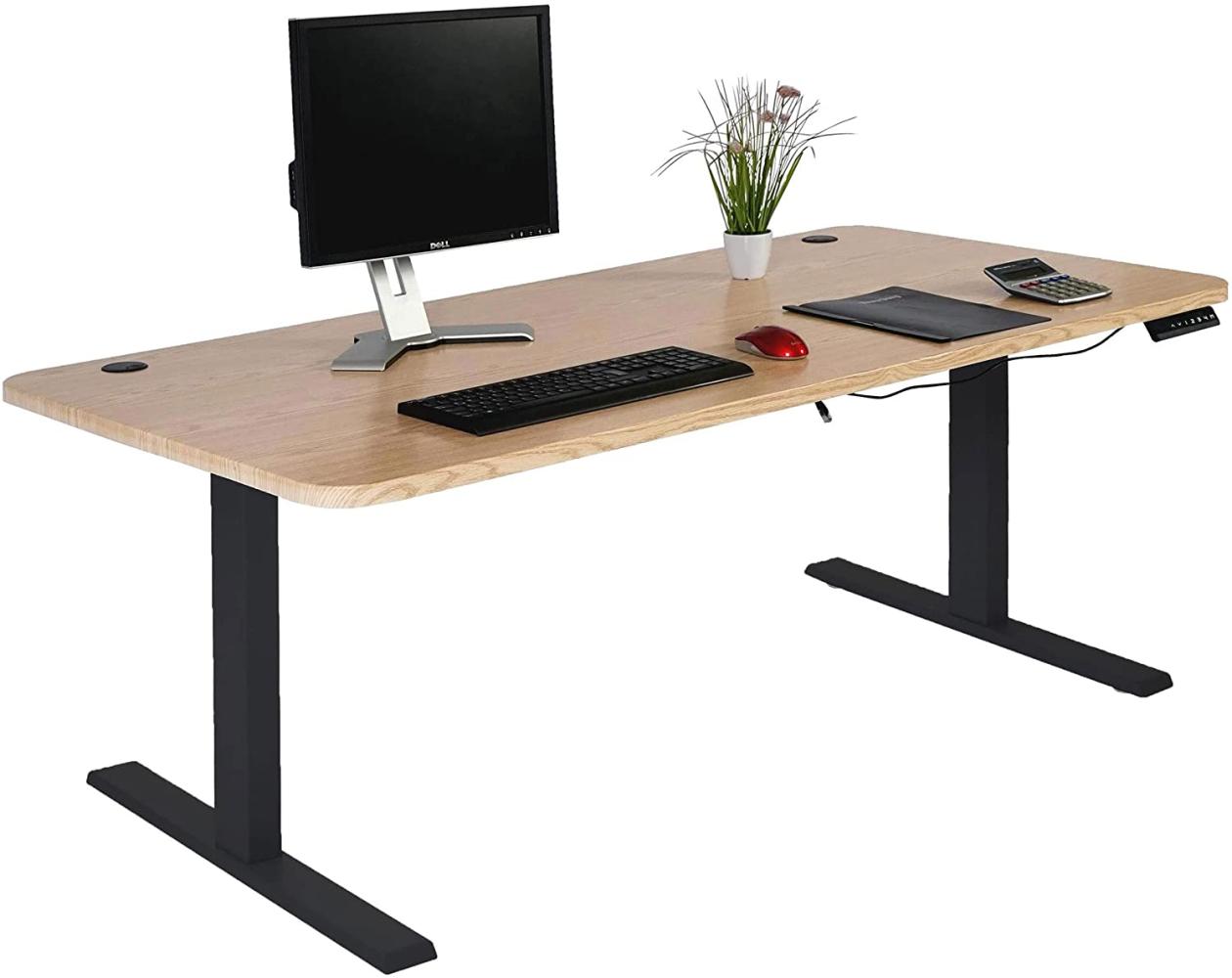 Schreibtisch HWC-D40, Computertisch, elektrisch höhenverstellbar 160x80cm 53kg MVG ~ hellbraun, schwarz Bild 1