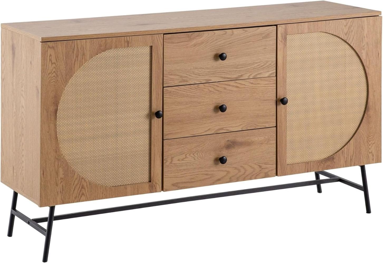 FINEBUY Sideboard FB103436 (140x80x40 cm Anrichte, Eiche-Dekor Rattangeflecht), Kommode Türen & Schubladen, Hoher Kommodenschrank Bild 1