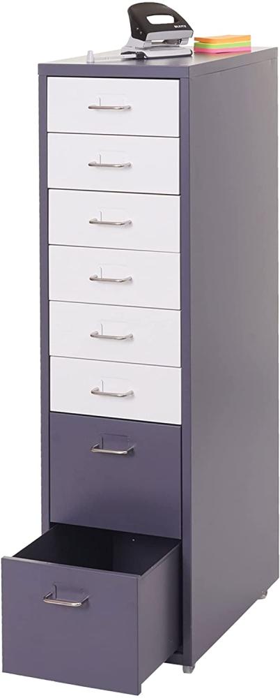 Rollcontainer Boston T851, Schubladenschrank Stahlschrank, 110x28x41cm 8 Schubladen ~ dunkelgrau weiß-dunkelgrau Bild 1