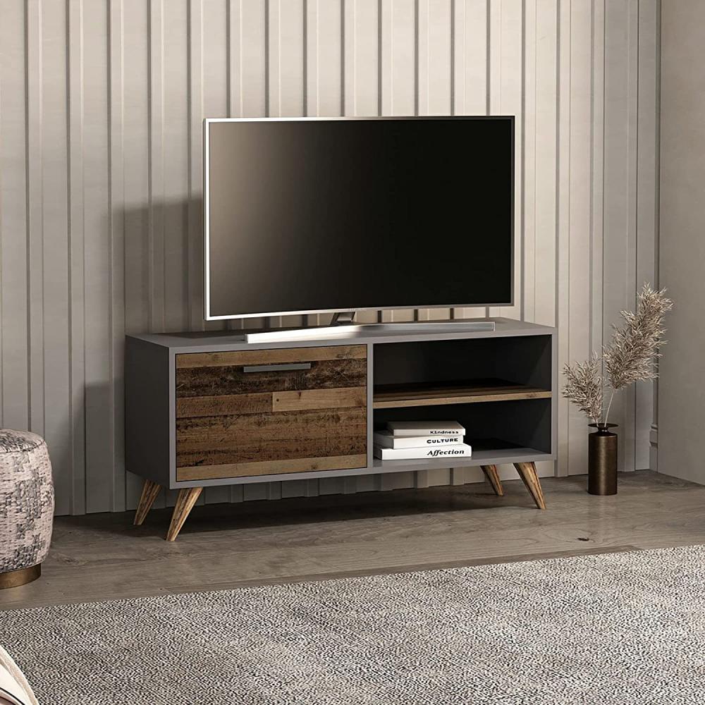 Fernsehtisch Helle mit 2 Ablagen und einem Staufach 50 x 120 x 35 cm Altholz / Anthrazit [en. casa] Bild 1