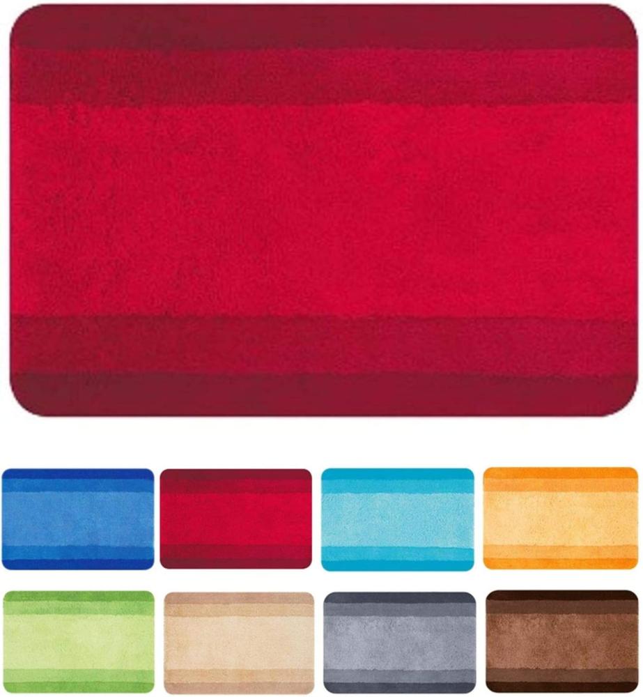 spirella Badematte | kuscheliger Hochflor | Rutschfester Badvorleger | viele Größen | waschbar 40° | 90x60 cm | Rot Bild 1