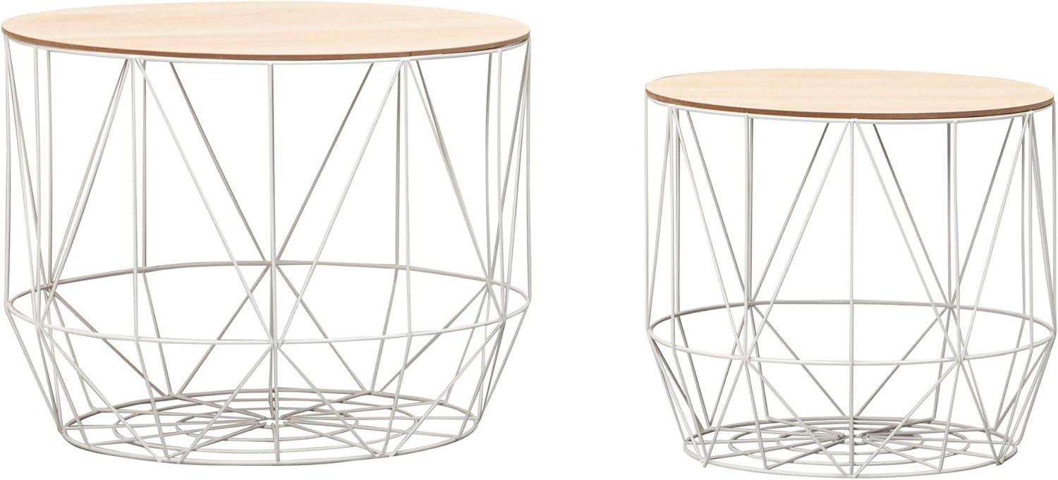 Wohnling Design Beistelltisch mit Körben 2er Set, MDF/ Metall braun/ weiß Bild 1
