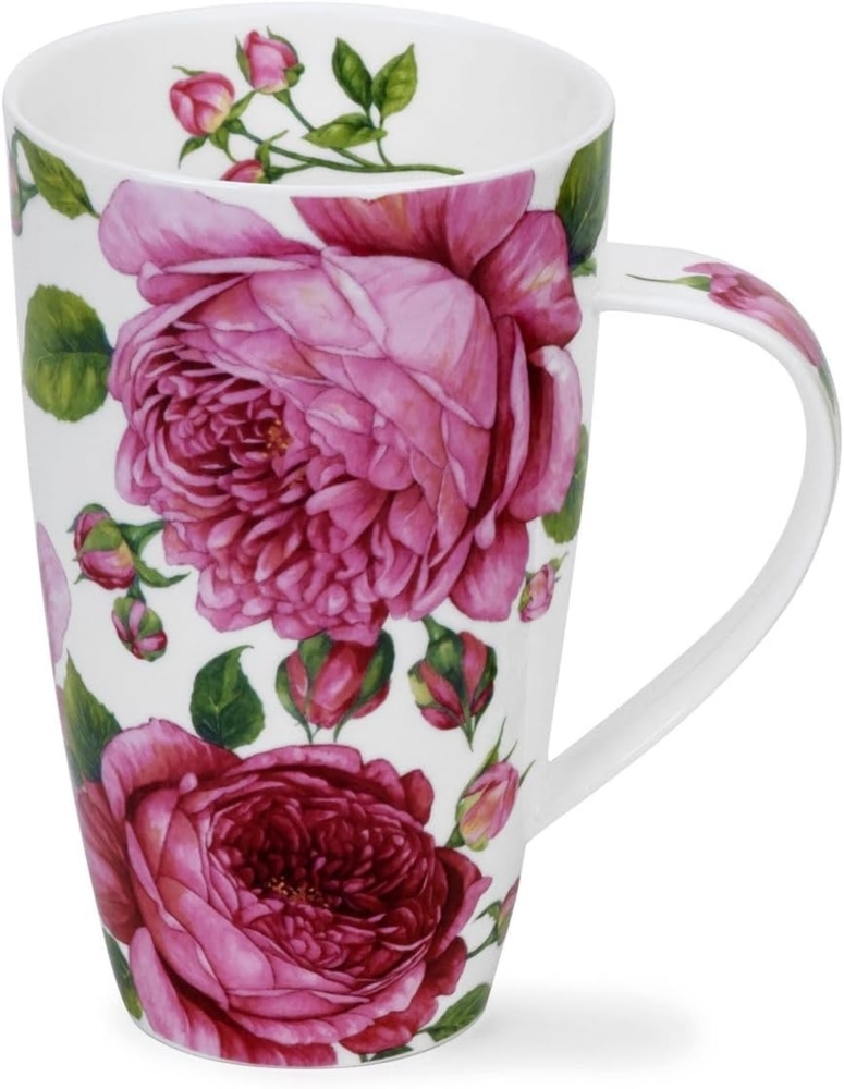 DUNOON Becher Henley Rosabunda 0,6l Bone China Kaffeetasse mit Rosenmotiv 600ml | Hochwertige Porzellantasse 600ml | H:15cm | Elegantes Blumendesign | Spülmaschinenfest | Perfektes Geschenk Bild 1