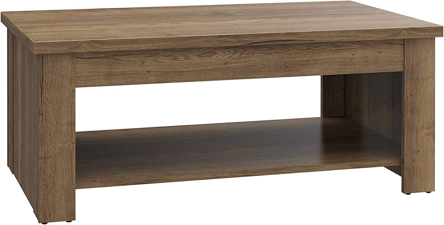 FORTE Wohnzimmer Couchtisch Wohnzimmertisch, Holzwerkstoff, 110x44,4 (max 66,3) x 65 (max 94,1) cm, mit hochklappbarer Tischplatte und Ablagefläche, Eiche Tabak Dekor Bild 1