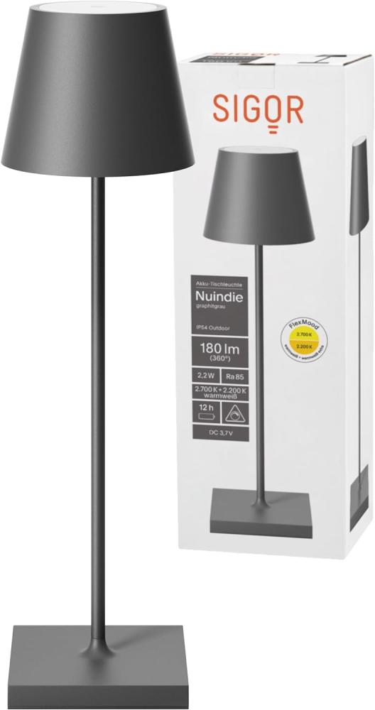 LED Tischleuchte, grau, Aluminium, Touchdimmer, Akku, H 38 cm Bild 1