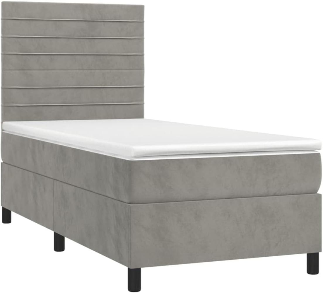 vidaXL Boxspringbett mit Matratze & LED Hellgrau 100x200 cm Samt 3136167 Bild 1