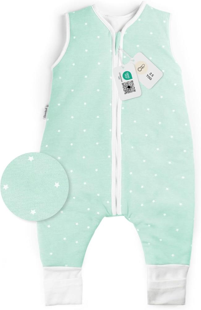 Ehrenkind® Babyschlafsack mit Beinen | Bio-Baumwolle | Ganzjahres Schlafsack Baby Gr. 100 Farbe Mint mit weißen Sternen Bild 1