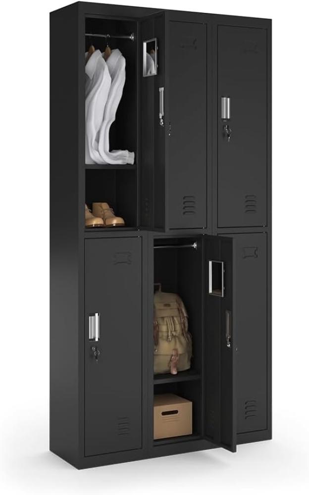 Vicco Schließfachschrank Schwarz 90 x 180 cm 6 Fächer Bild 1