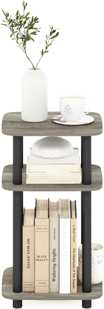 Furinno Just 3-stöckiger Turn-N-Tube Kurviger Beistelltisch, Beistelltisch, 1-Pack, Französische Eiche/Schwarz Bild 1