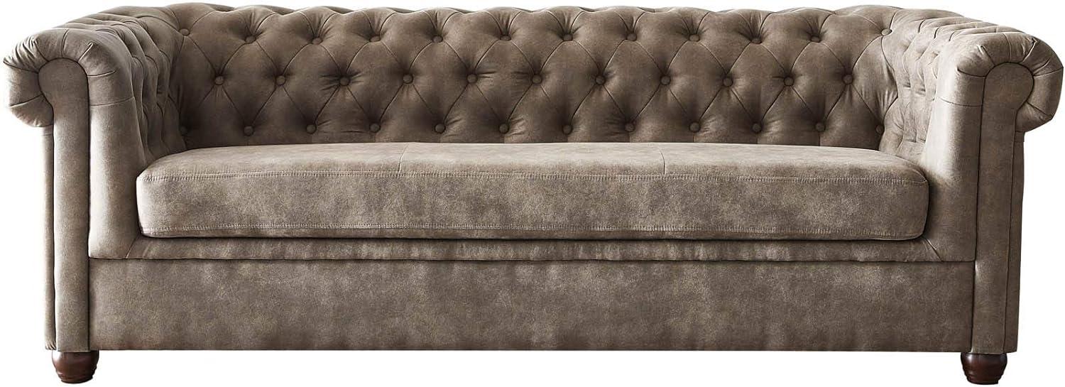 Couch Chesterfield 3-Sitzer Vintage Taupe Abgesteppt Bild 1