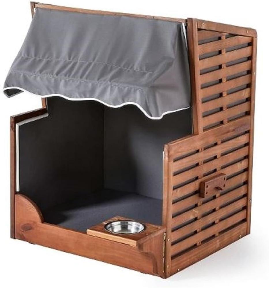 Casa Padrino Hunde Strandkorb mit Wassernapf Braun / Grau / Weiß 75 x 65 x H. 87 cm - Hunde Möbel - Tier Möbel - Garten Möbel - Outdoor Möbel Bild 1