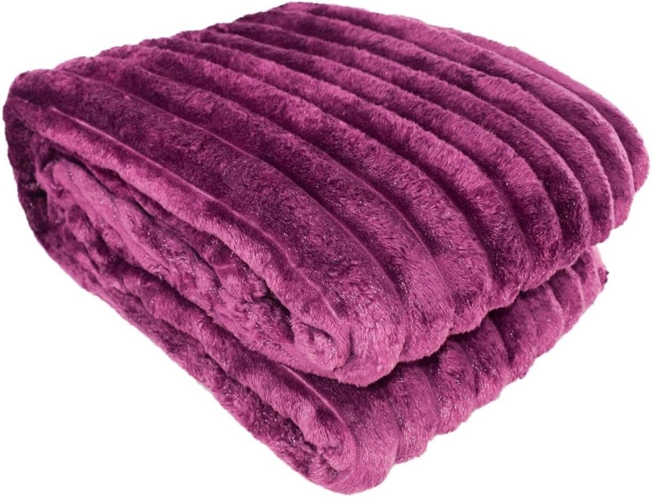 Wohndecke Cord 150 x 200 cm mit Flanelloptik & Glitzer Kuscheldecke Streifen violett Bild 1