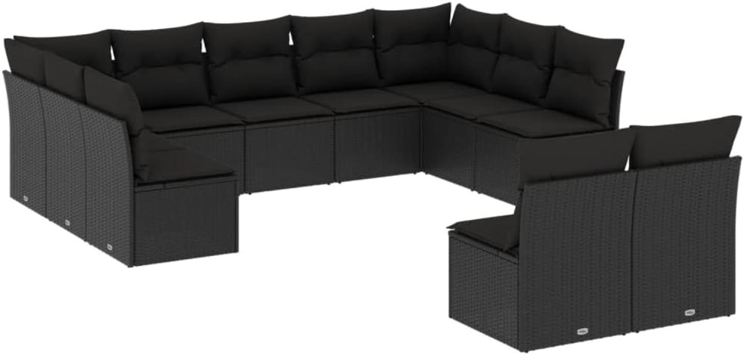 vidaXL 11-tlg. Garten-Sofagarnitur mit Kissen Schwarz Poly Rattan 3250184 Bild 1