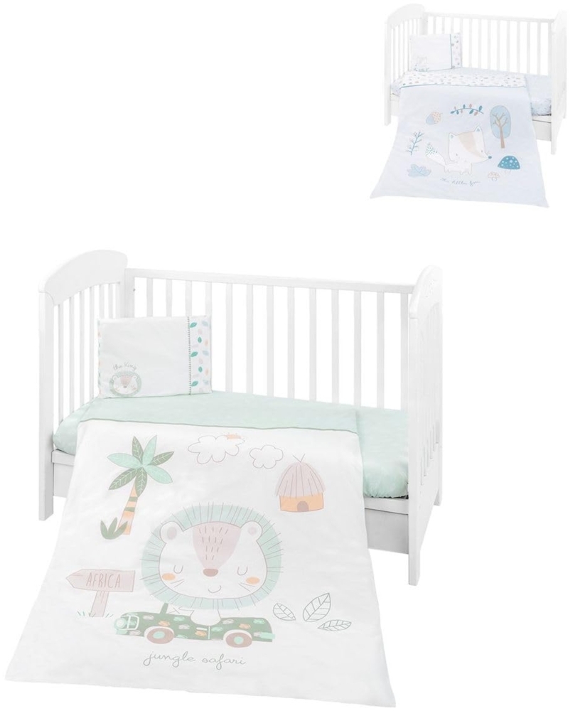 Kikkaboo Babybettwäsche-Set 5-teilig Decke 135x95 cm Kissen 45x35 cm Bezüge grün Bild 1