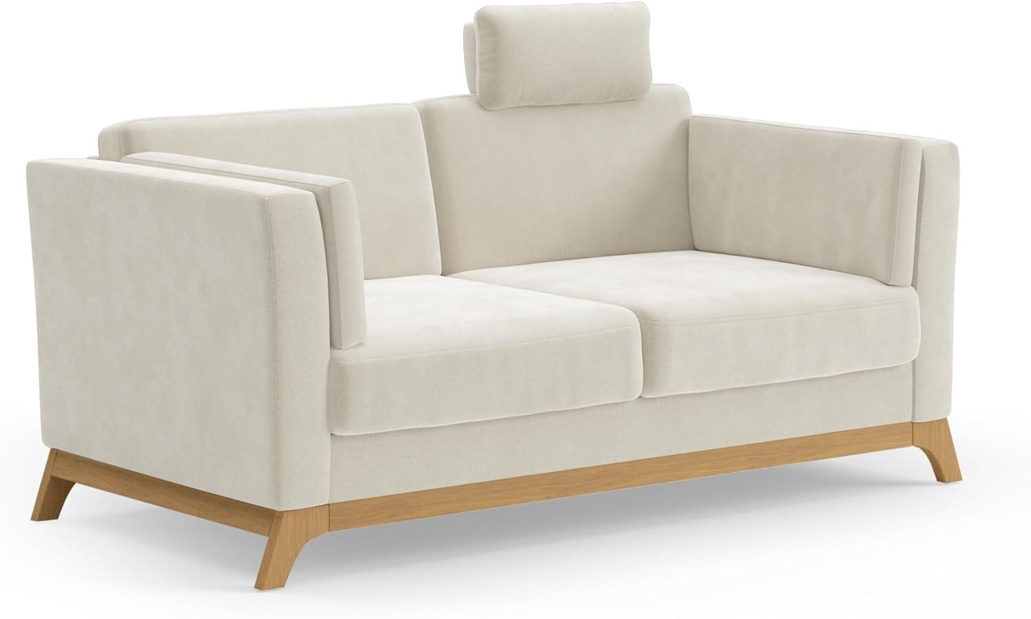 Cavadore 2,5er-Sofa Vida / 2,5-Sitzer Couch im trendigen Design mit massivem Holzrahmen in Eiche, Kopfstütze mit Kuschelkissen / 183 x 84 x 93 / Mikrofaser, Naturweiß Bild 1