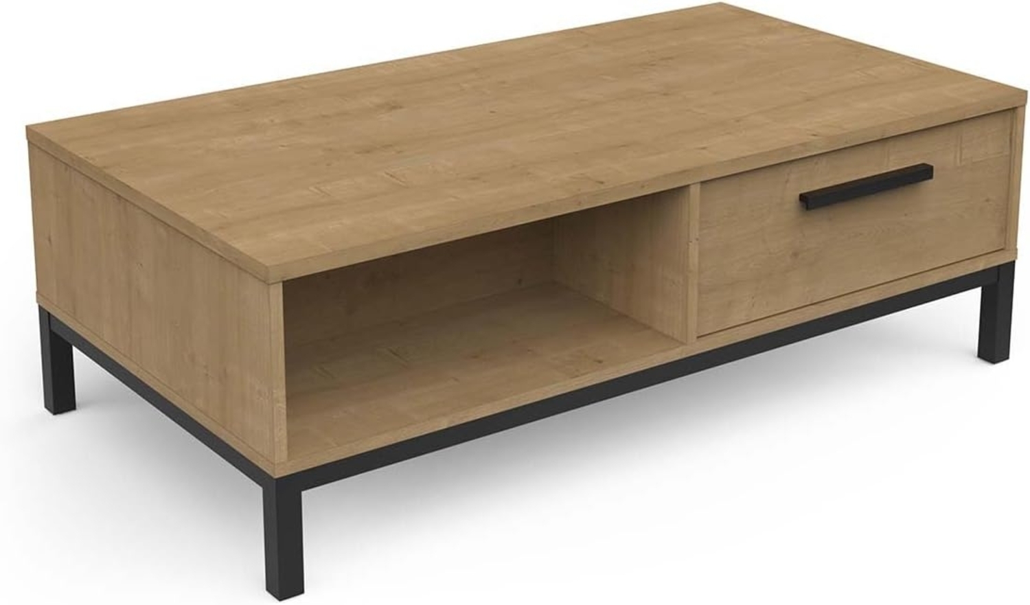 Demeyere hellem Holz mit Aufbewahrung – industrieller Stil – wasserfest – Farbe Eiche Hamilton und Schwarze Oberflächen – 110 x 37 x 60 cm Couchtisch Bild 1