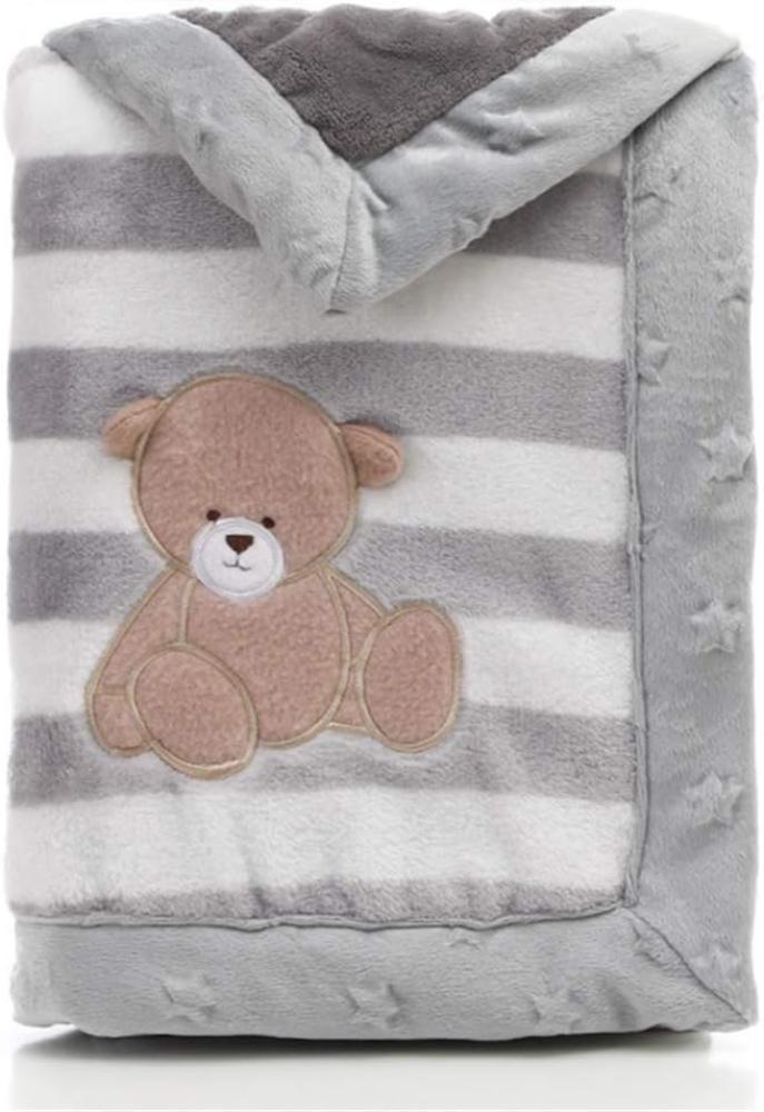 Babydecke, LANDOR Doppelschichten Flanell weiche Babydecke Winter warme Streifen Plüsch Kleinkind Decke bequeme Kinderwagen Decke (Grauer Bär) Bild 1