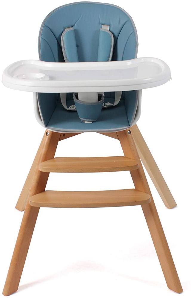 Chic 4 Baby Kinder Hochstuhl FIETE Buchenholz mit Essbrett blau 332-45 Bild 1