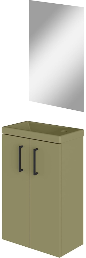 Baikal Badezimmermöbel, einfarbig, 2 Türen mit Griff, Wandaufhängung, inklusive Keramikwaschbecken, 20 cm Tiefe, montiertes Möbelstück, Waschbecken mit Spiegel, 40 cm, Forest Bild 1